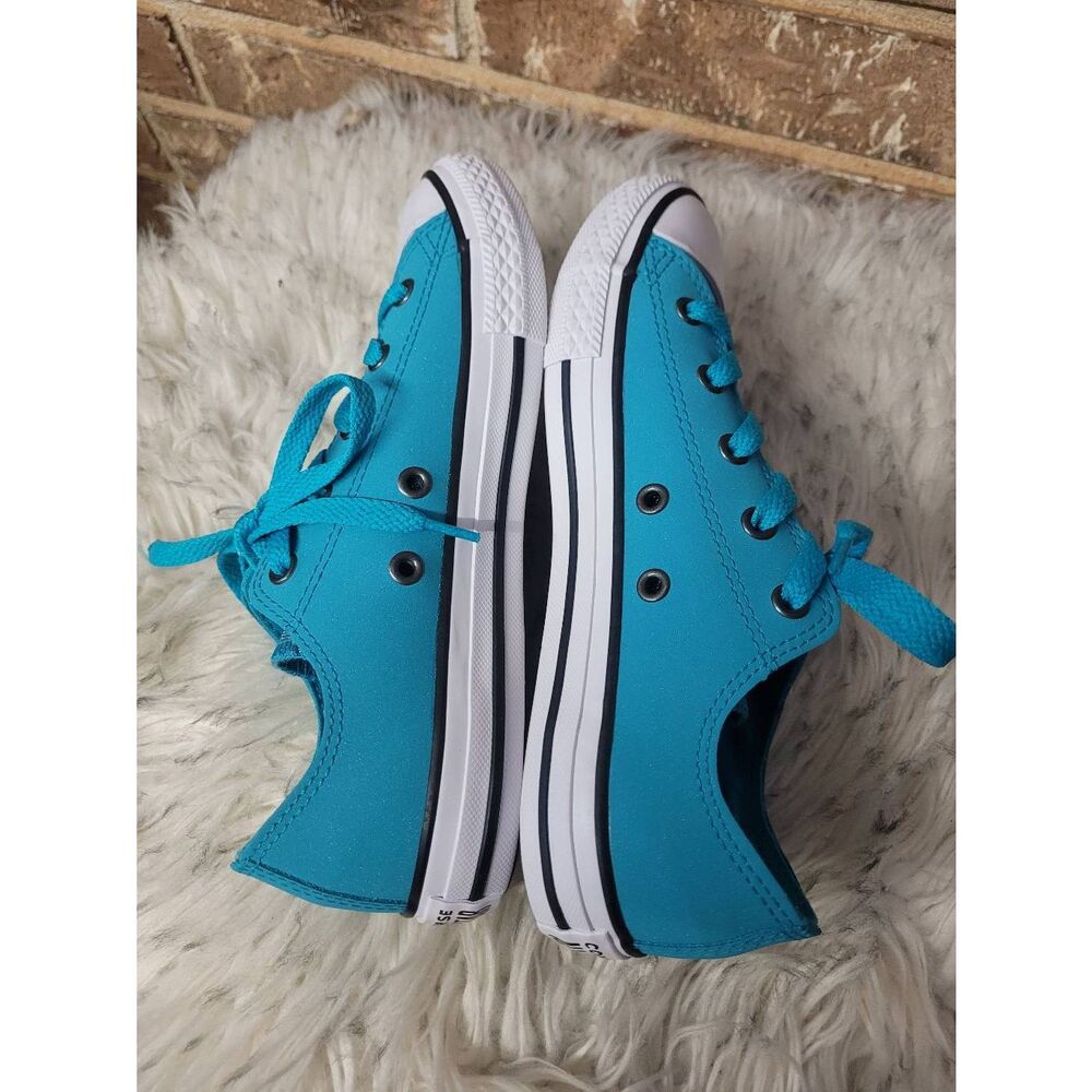New Converse Chuck Taylor All Star Low Top Sneakers, Teal Leather/Shimmer, Girls - Picture 4 of 7